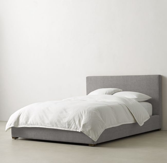 BECK UPHOLSTERED PLATFORM BED - Brushed Belgian Linen, Fog, Twin - Image 0