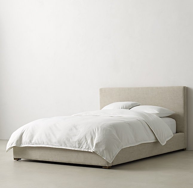 BECK UPHOLSTERED PLATFORM BED - Brushed Belgian Linen, Fog, Twin - Image 1