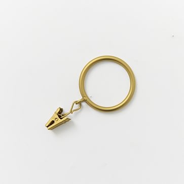 Thin Metal Curtain Ring With Clip, Set of 7, Antique Brass - Image 1