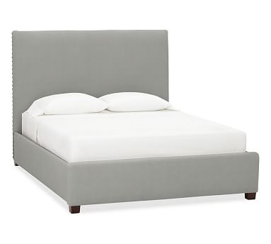 Raleigh Square Upholstered Bed with Bronze Nailheads, King, Tall Headboard 53"h, Performance Everydaysuede(TM) Metal Gray - Image 1