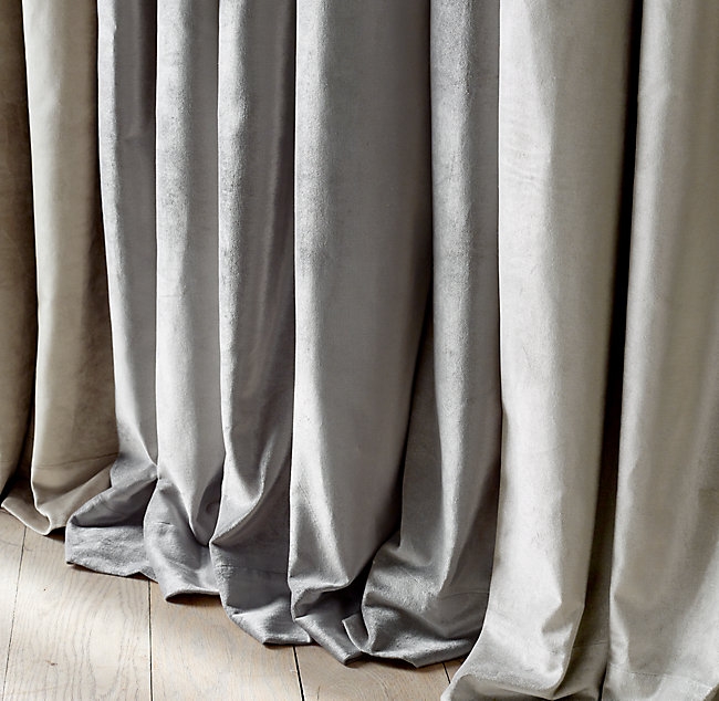 Luster Velvet Tie-Top Drapery Panel - Grey -  108"L - Image 1