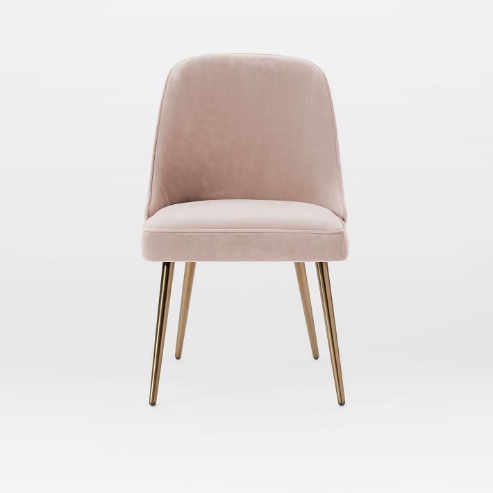 Mid-Century Upholstered Dining Chair - Distressed Velvet, Light Pink - Image 1