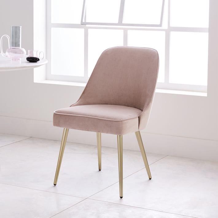 Mid-Century Upholstered Dining Chair - Distressed Velvet, Light Pink - Image 2