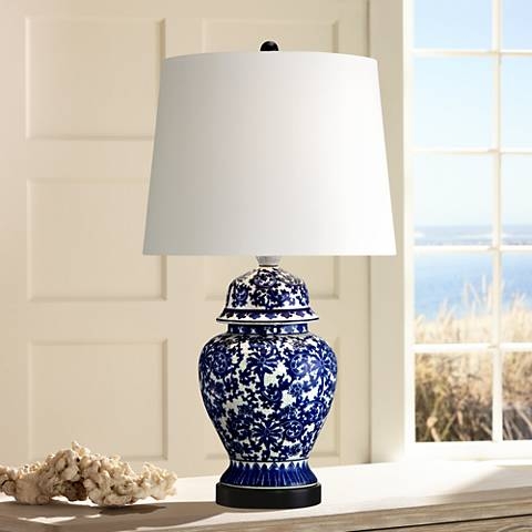 Blue and White Porcelain Temple Jar Table Lamp - Image 0