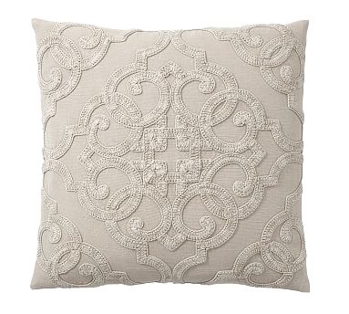 Drew Embroidered Pillow Cover, 18", Flax - Image 1