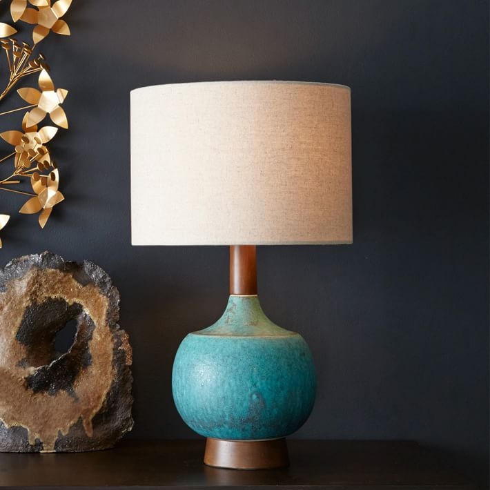 Modernist Table Lamp, Turquoise/Natural - Image 4