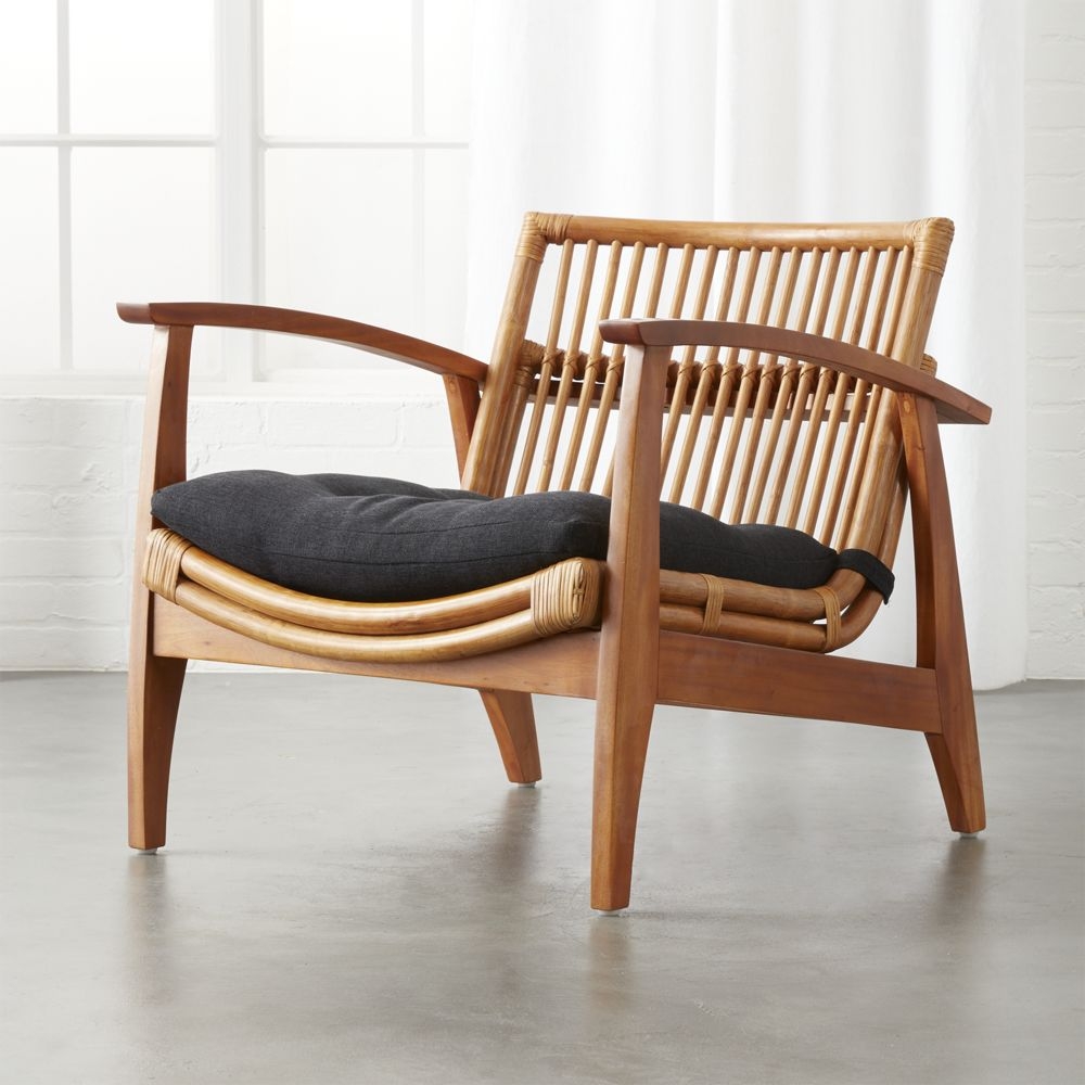Noelie Rattan Lounge Chair, Black Cushion - Image 1
