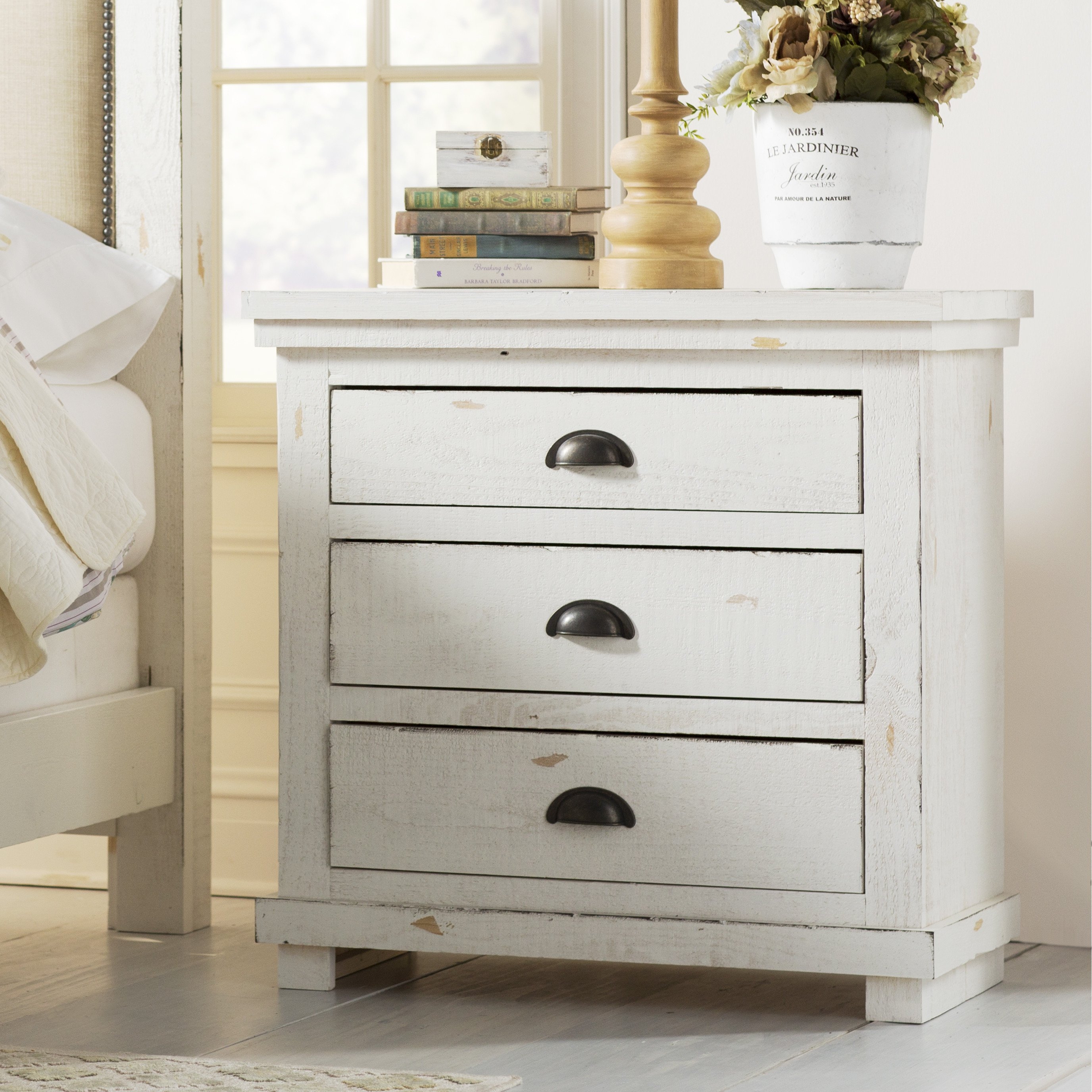 Castagnier 3 Drawer Night Stand by Lark Manor - Distressed White - Image 1