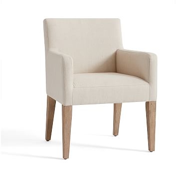 PB Classic Square Arm Upholstered Dining Armchair - Seadrift Frame, Linen Oatmeal - Image 1