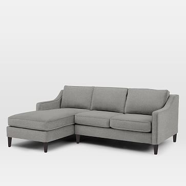 Paidge Set 2- Right Loveseat, Left Chaise, Down, Chenille Tweed, Feather Gray, Cone Chocolate - Image 1