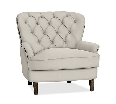 Cardiff Tufted Upholstered Armchair with Nailheads, Polyester Wrapped Cushions, Performance EverydaySuede(TM) Stone - Image 1