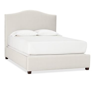 Raleigh Upholstered King Bed with Pewter Nailheads, Organic Cotton Basketweave Warm White - Image 1