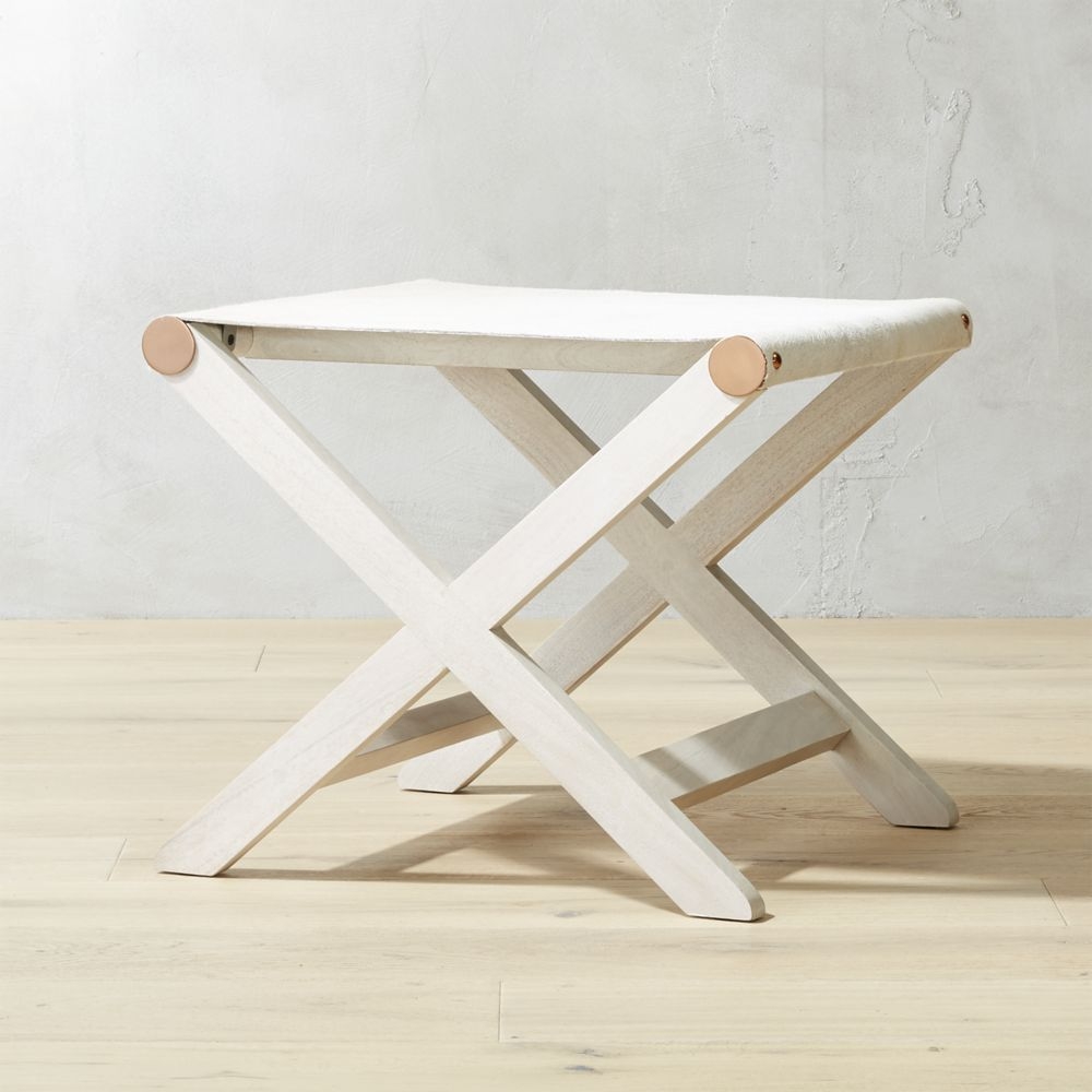 Curator White Cowhide Stool-Table - Image 0