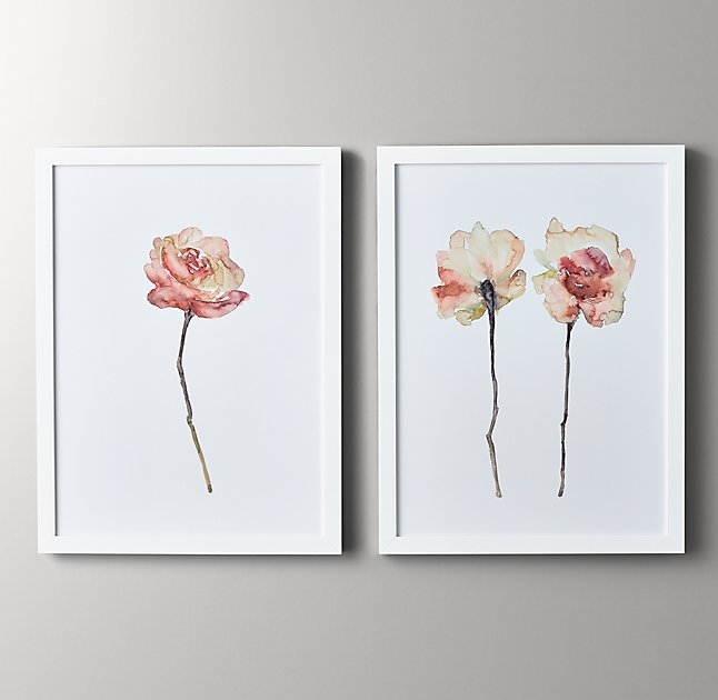 Watercolor Flower Art - Pink-single-27" x 36"-White Frame - Image 0
