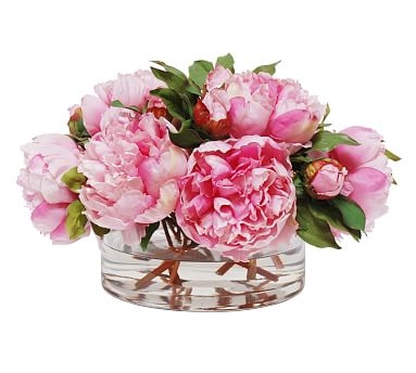 Faux Peonies In Open Cylinder Vase - Image 1