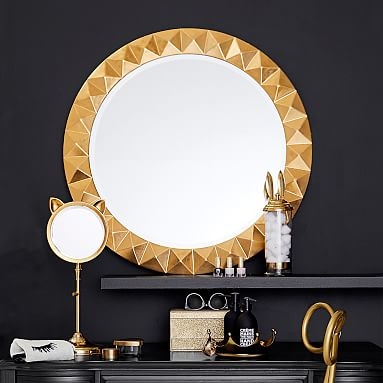 The Emily &amp; Meritt Studded Round Mirror, Gold - Image 1