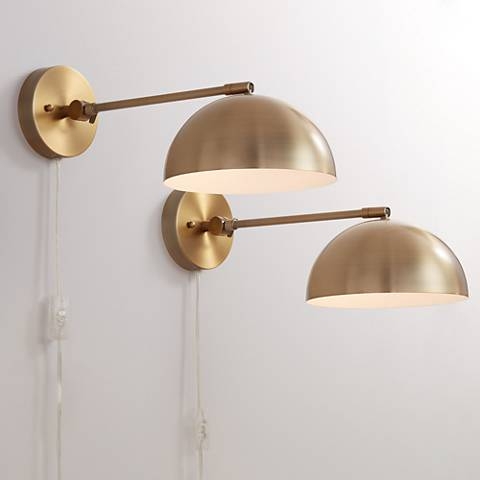 Brava Antique Brass Down-Light Wall Lamp plug in Set of 2 - Plug In - Image 0