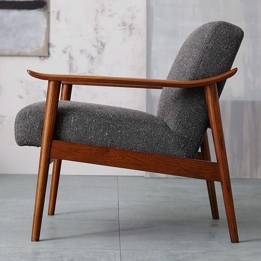 Midcentury Show Wood Upholstered Chair, Twill, Wheat - Image 2