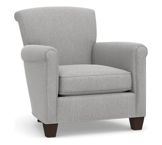 Irving Upholstered Armchair, Polyester Wrapped Cushions, Sunbrella(R) Performance Chenille Fog - Image 1