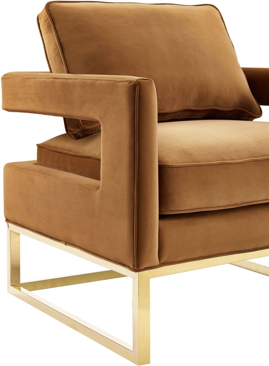 Avery Cognac Velvet Chair With Polished Gold Base - Image 3