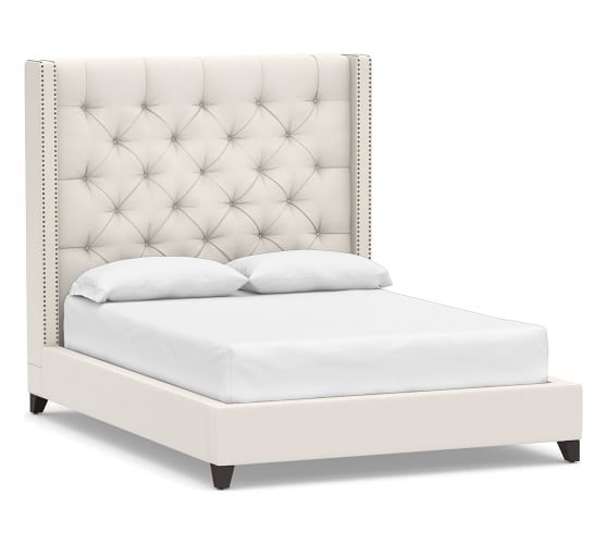 Harper Upholstered Tufted Tall Bed with Bronze Nailheads, King, Sunbrella(R) Performance Chenille Salt - Image 1