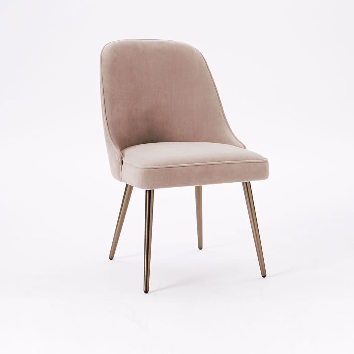 Mid-Century Upholstered Chair, Worn Velvet, Light Pink, Blackened Brass, Individual - Image 1