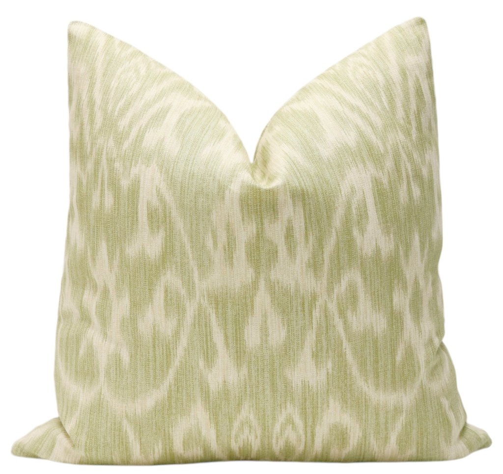 French Ikat Print // Spanish Moss Pillow, 18" Pillow Cover - Image 0
