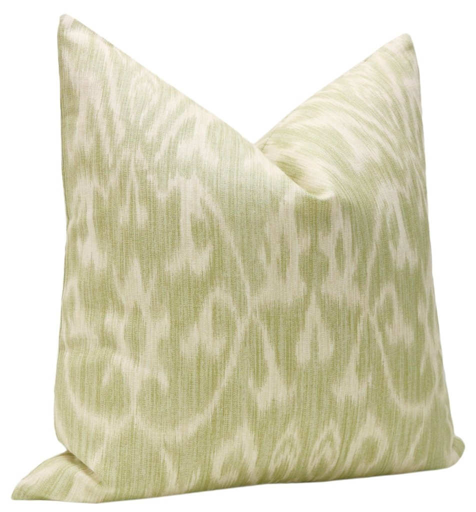 French Ikat Print // Spanish Moss Pillow, 18" Pillow Cover - Image 1