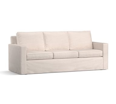 Cameron Square Arm Slipcovered Sofa 85.5" 3-Seater, Polyester Wrapped Cushions, Sunbrella(R) Performance Slub Tweed White - Image 1