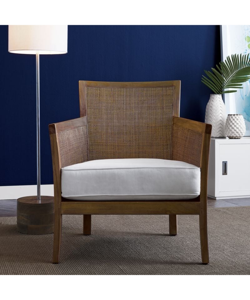 Blake Light Brown Rattan Accent Chair with Fabric Cushion - Image 4