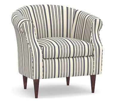 SoMa Lyndon Upholstered Armchair, Polyester Wrapped Cushions, Antique Stripe Gray - Image 1