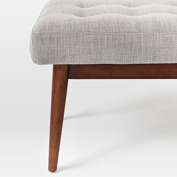 Mid Century Upholstered Bench, Platinum, Linen Weave - Image 2