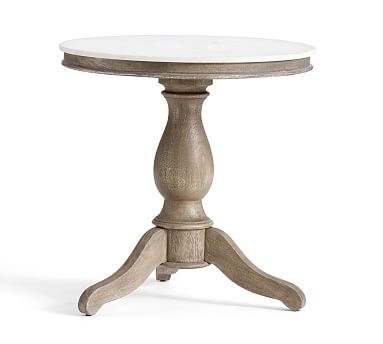 Alexandra Round Marble End Table, Gray Wash - Image 0