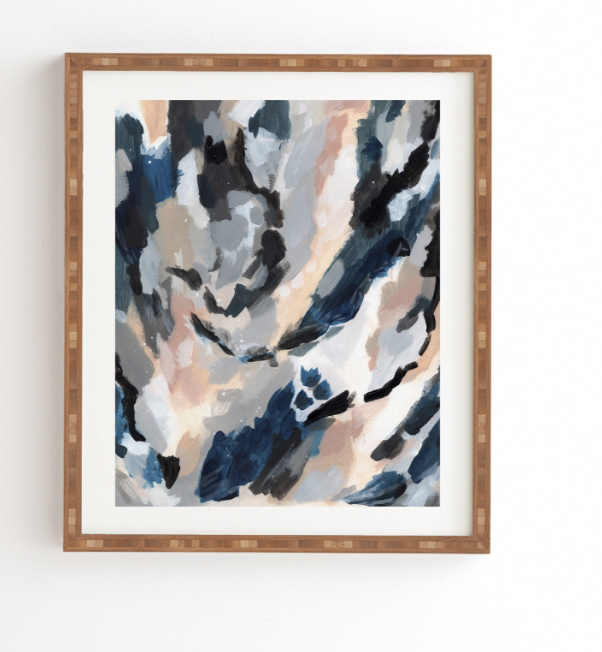 Parchment Abstract Three Framed Art Print in Bamboo Frame - Image 1
