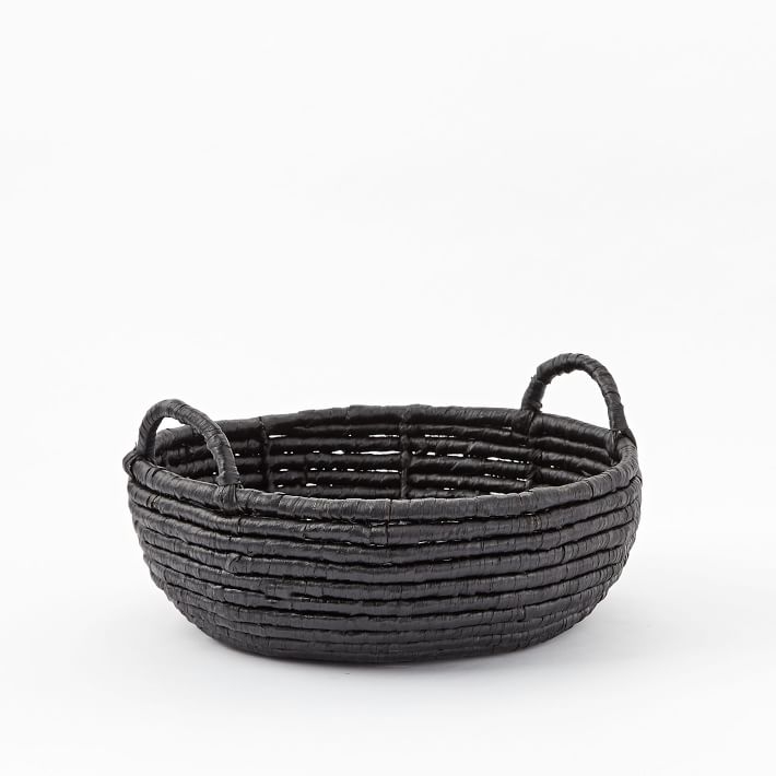 Woven Seagrass Baskets, Black, Round Centerpiece - Image 1