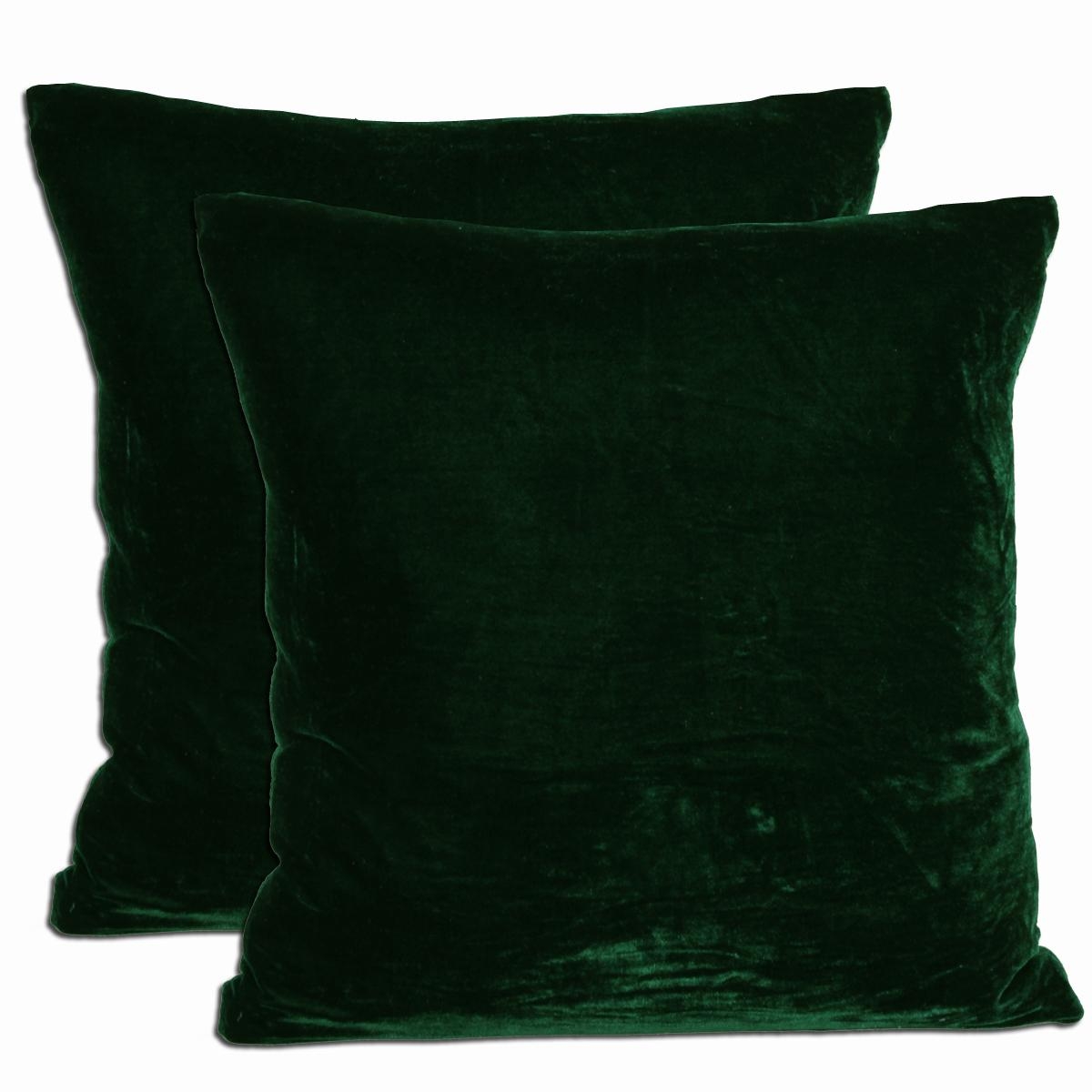 Green Velvet Feather and Down Filled Throw Pillows (Set of 2)-Green-Insert-18"x18" - Image 0
