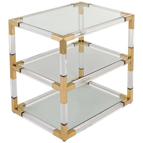 Louisa 3-Glass Shelf Acrylic Bronze Brass End Table clear - Image 0
