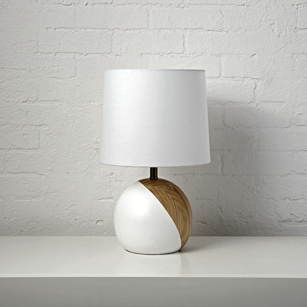 White and Wood Table Lamp - Image 0