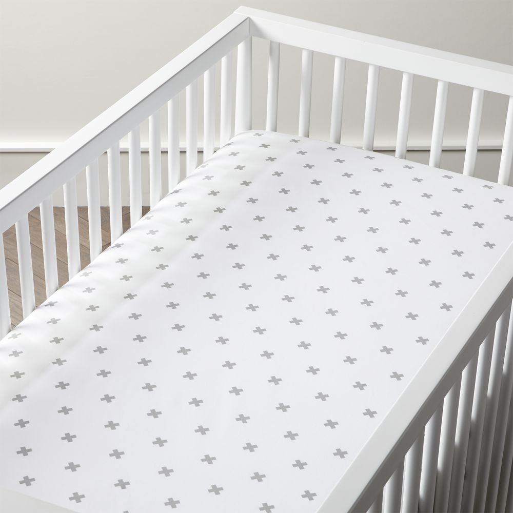 Organic Grey Plus Sign Crib Fitted Sheet - Image 0