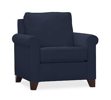 Cameron Upholstered Roll Armchair, Polyester Wrapped Cushions, Performance Twill Cadet Navy - Image 1