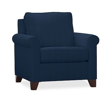 Cameron Roll Arm Upholstered Armchair, Polyester Wrapped Cushions, Performance Everydayvelvet(TM) Navy - Image 1