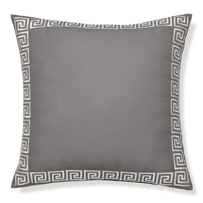 Outdoor Greek Key Embroidered Pillow, 22" X 22", Gray - Image 1
