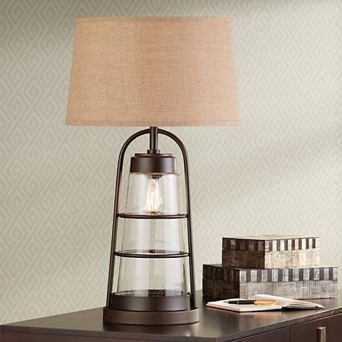 Franklin Iron Works 31" Industrial Lantern Table Lamp with Night Light - Image 0