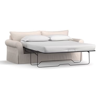 PB Comfort Roll Arm Slipcovered Sleeper Sofa 2x2, Box Edge Memory Foam Cushions, Performance Slub Cotton Ivory - Image 2