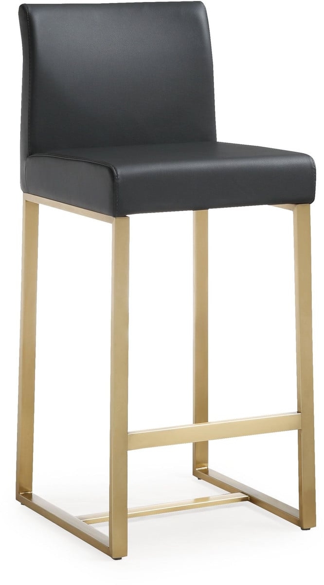 Denmark Black Performance Vegan Leather and Gold Steel Counter Stool - Set of 2 - Image 0