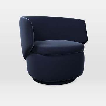 Crescent Swivel Chair, Distressed Velvet, Ink Blue - Image 1