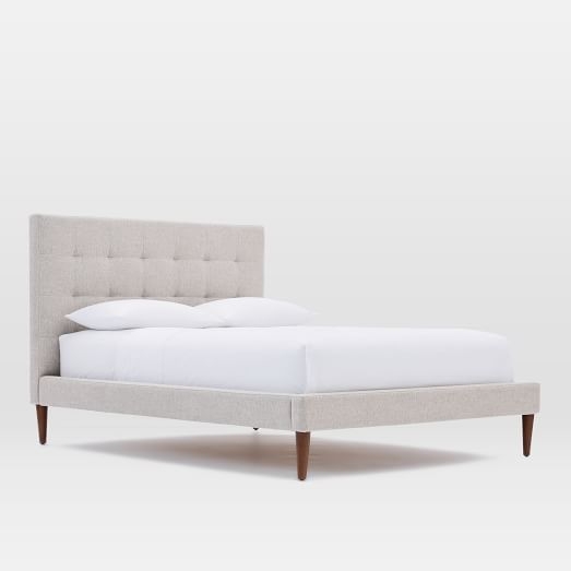 Grid-Tufted Upholstered Tapered Leg Queen Bed - Twill, Stone - Image 0