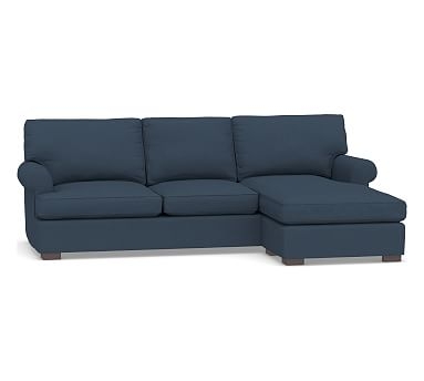 Townsend Roll Arm Upholstered Sofa with Reversible Storage Chaise Sectional, Polyester Wrapped Cushions, Brushed Crossweave Navy - Image 1