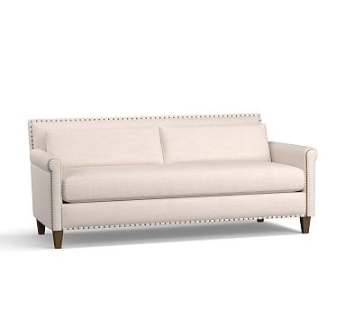 Charlotte Upholstered Sofa, Polyester Wrapped Cushions, Basketweave Slub, Ash - Image 1