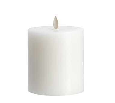 Premium Flickering Flameless Wax Pillar Candle, 4"x4.5" - White - Image 1
